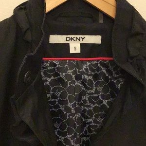DKNY Black Ruffle Trim Raincoat
